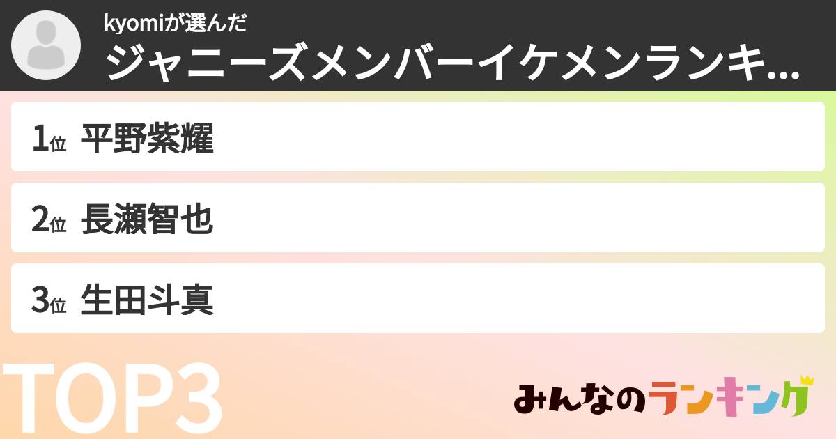 kyomiさんの「ジャニーズメンバーイケメンランキング」
