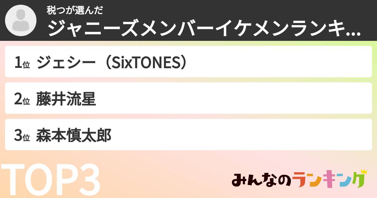 税つさんの「ジャニーズメンバーイケメンランキング」