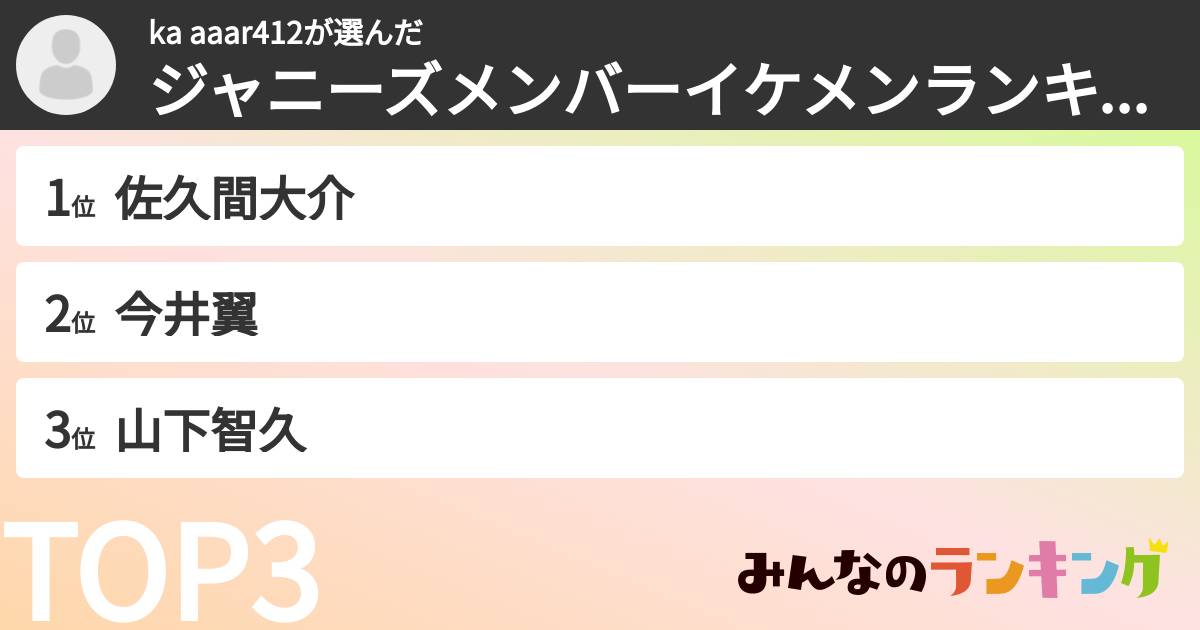 ka aaar412さんの「ジャニーズメンバーイケメンランキング」