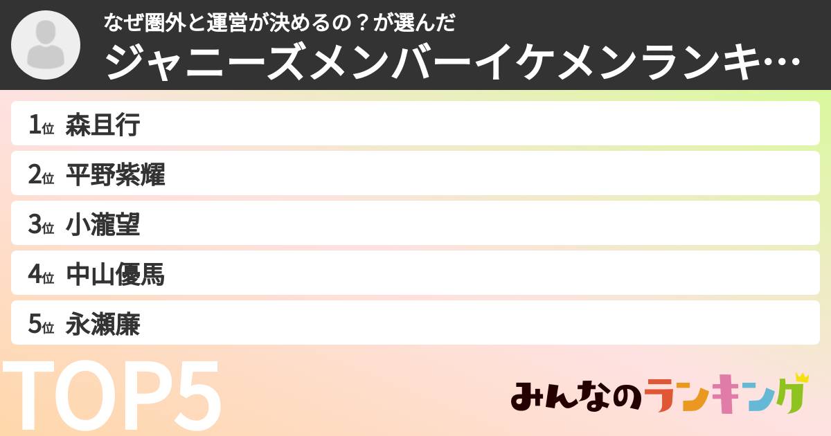 なぜ圏外と運営が決めるの?さんの「ジャニーズメンバーイケメンランキング」