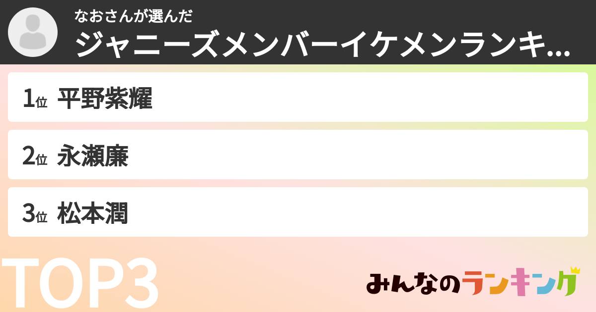 なおさんさんの「ジャニーズメンバーイケメンランキング」