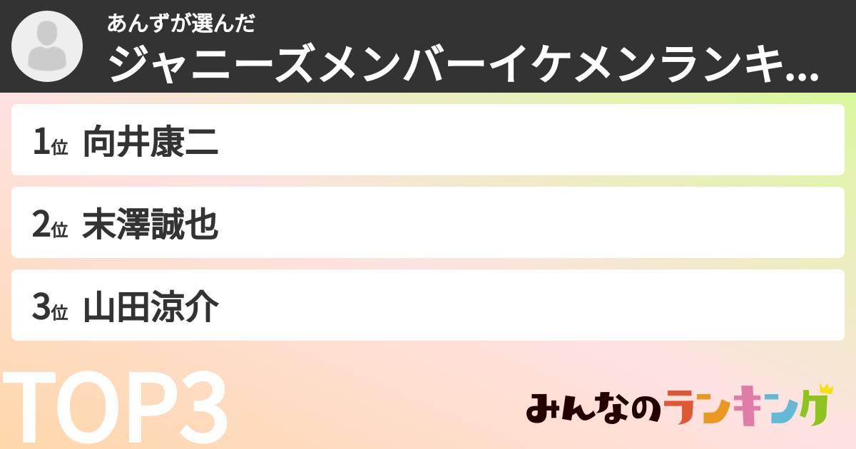 あんずさんの「ジャニーズメンバーイケメンランキング」