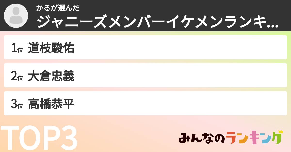 かるさんの「ジャニーズメンバーイケメンランキング」