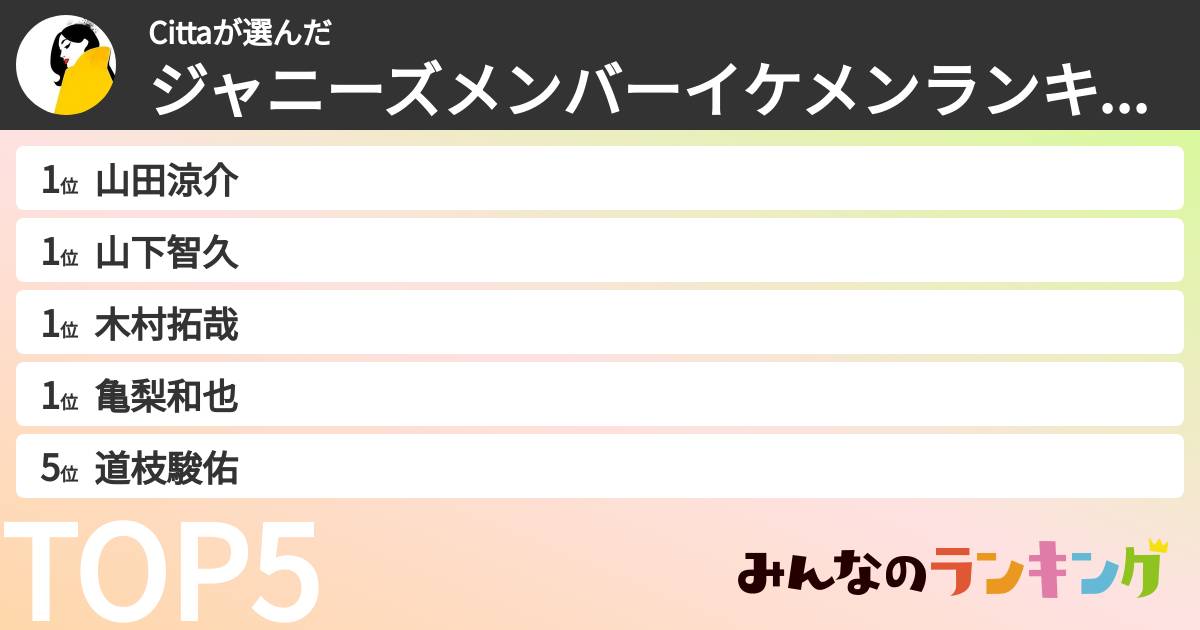 Cittaさんの「ジャニーズメンバーイケメンランキング」