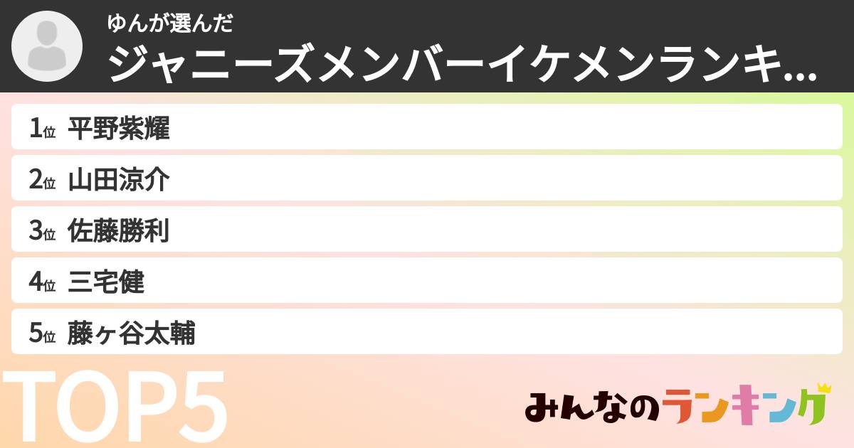 ゆんさんの「ジャニーズメンバーイケメンランキング」