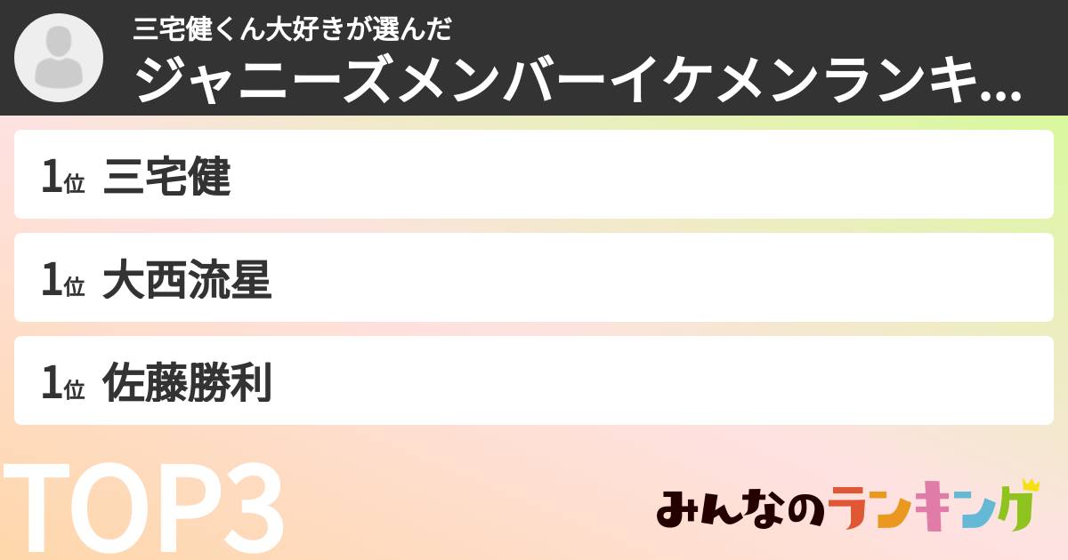 三宅健くん大好きさんの「ジャニーズメンバーイケメンランキング」