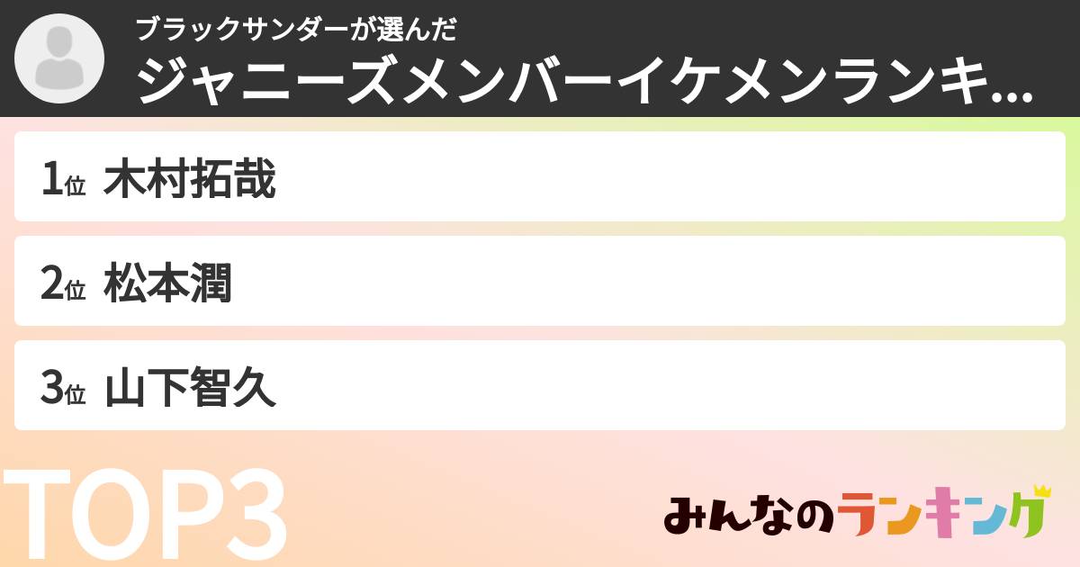 ブラックサンダーさんの「ジャニーズメンバーイケメンランキング」