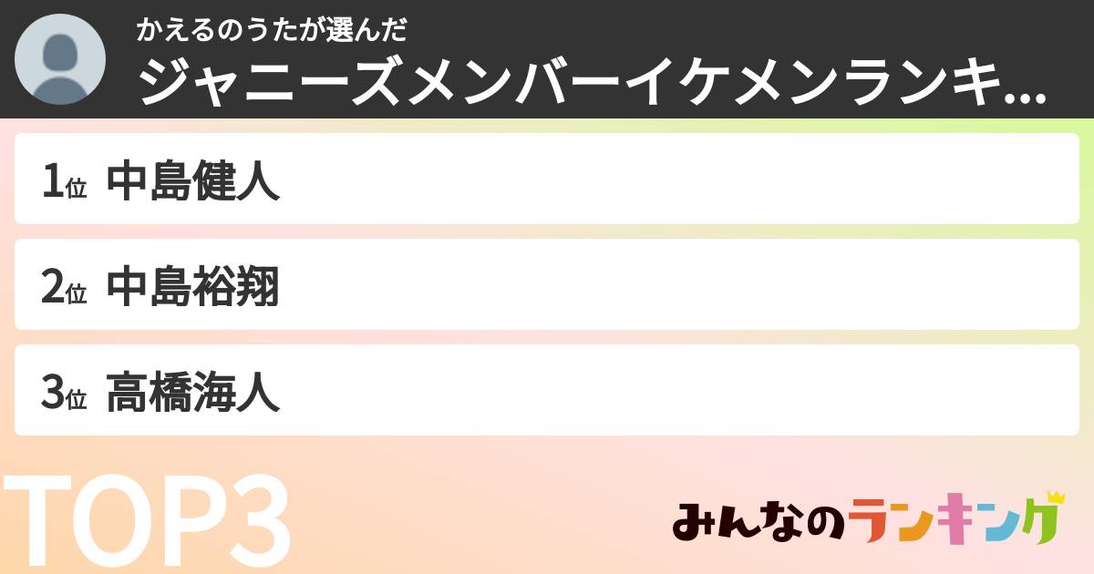 かえるのうたさんの「ジャニーズメンバーイケメンランキング」