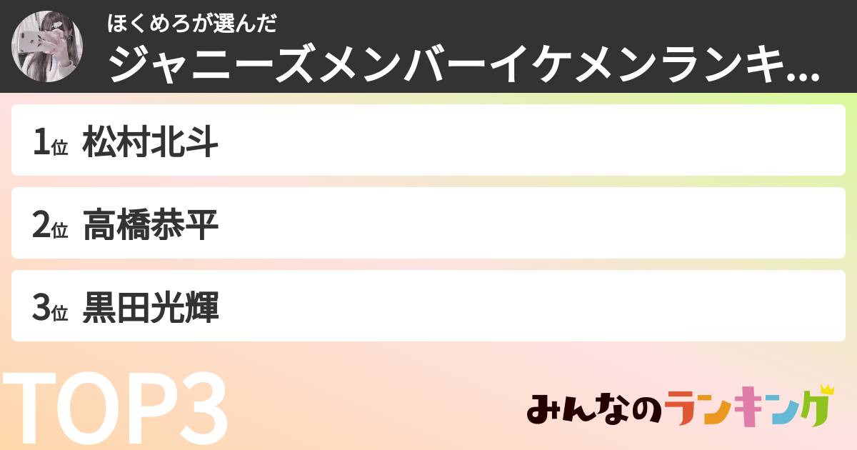 ほくめろさんの「ジャニーズメンバーイケメンランキング」