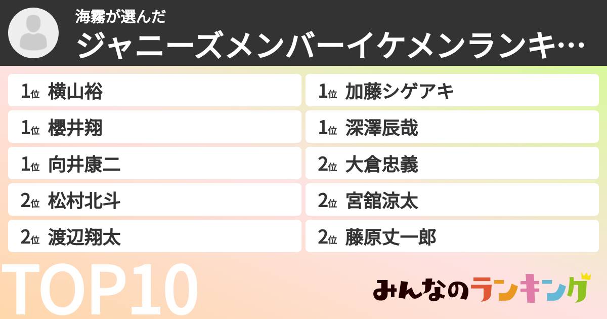 海霧さんの「ジャニーズメンバーイケメンランキング」