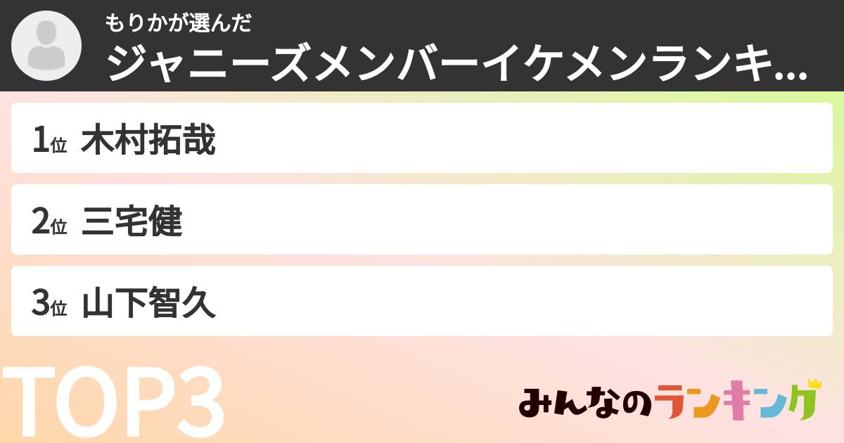 もりかさんの「ジャニーズメンバーイケメンランキング」