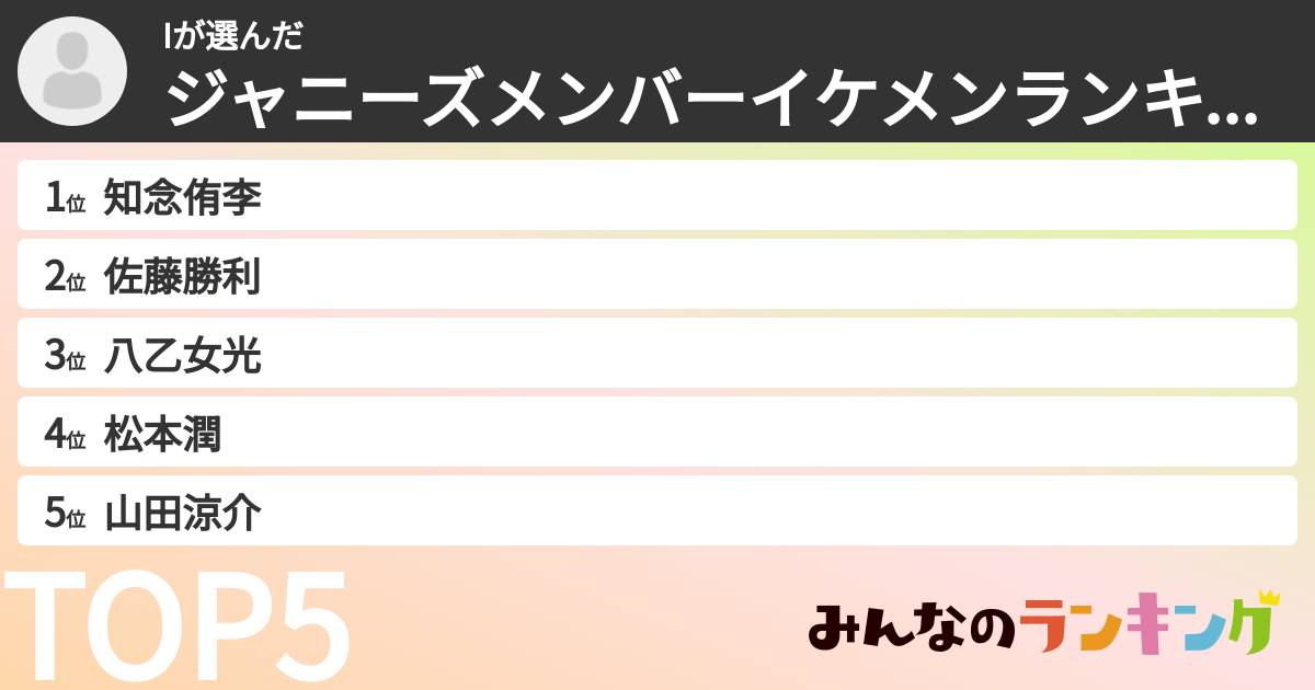Iさんの「ジャニーズメンバーイケメンランキング」