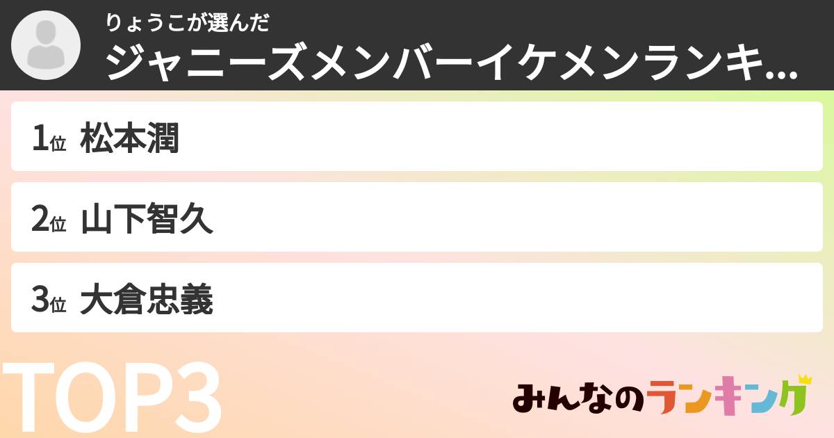 りょうこさんの「ジャニーズメンバーイケメンランキング」