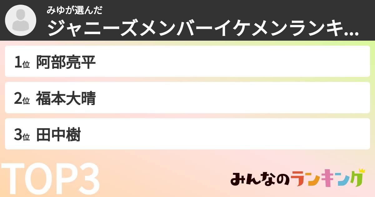 みゆさんの「ジャニーズメンバーイケメンランキング」