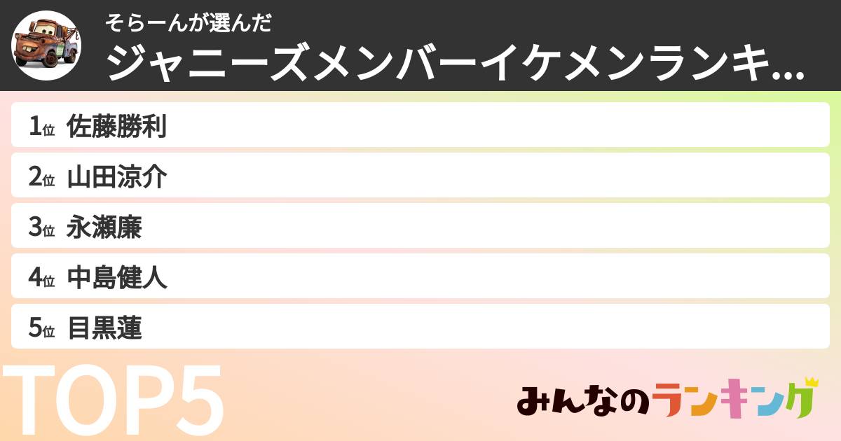 そらーんさんの「ジャニーズメンバーイケメンランキング」