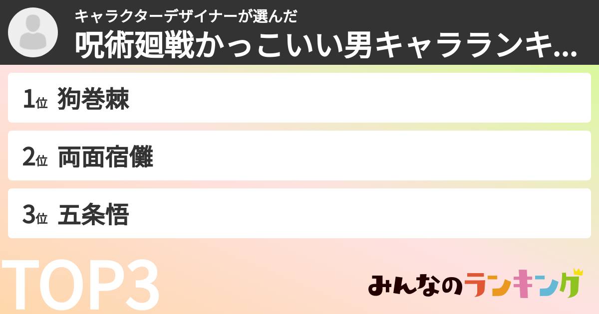キャラクターデザイナーさんの「呪術廻戦かっこいい男キャラランキング」