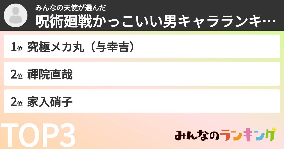 みんなの天使さんの「呪術廻戦かっこいい男キャラランキング」
