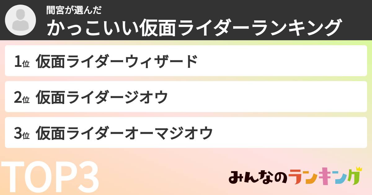 間宮さんの「かっこいい仮面ライダーランキング」