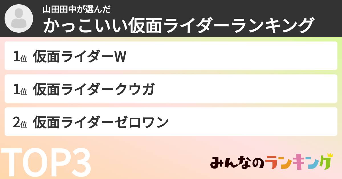 山田田中さんの「かっこいい仮面ライダーランキング」