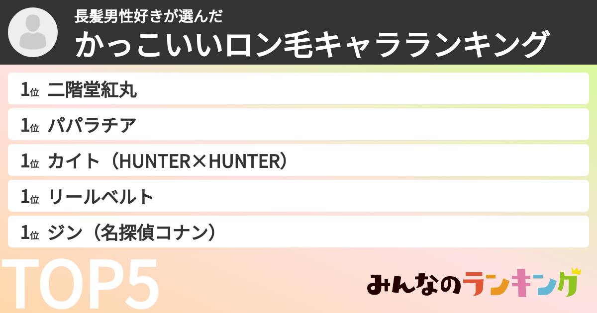 長髪男性好きさんの「かっこいいロン毛キャラランキング」