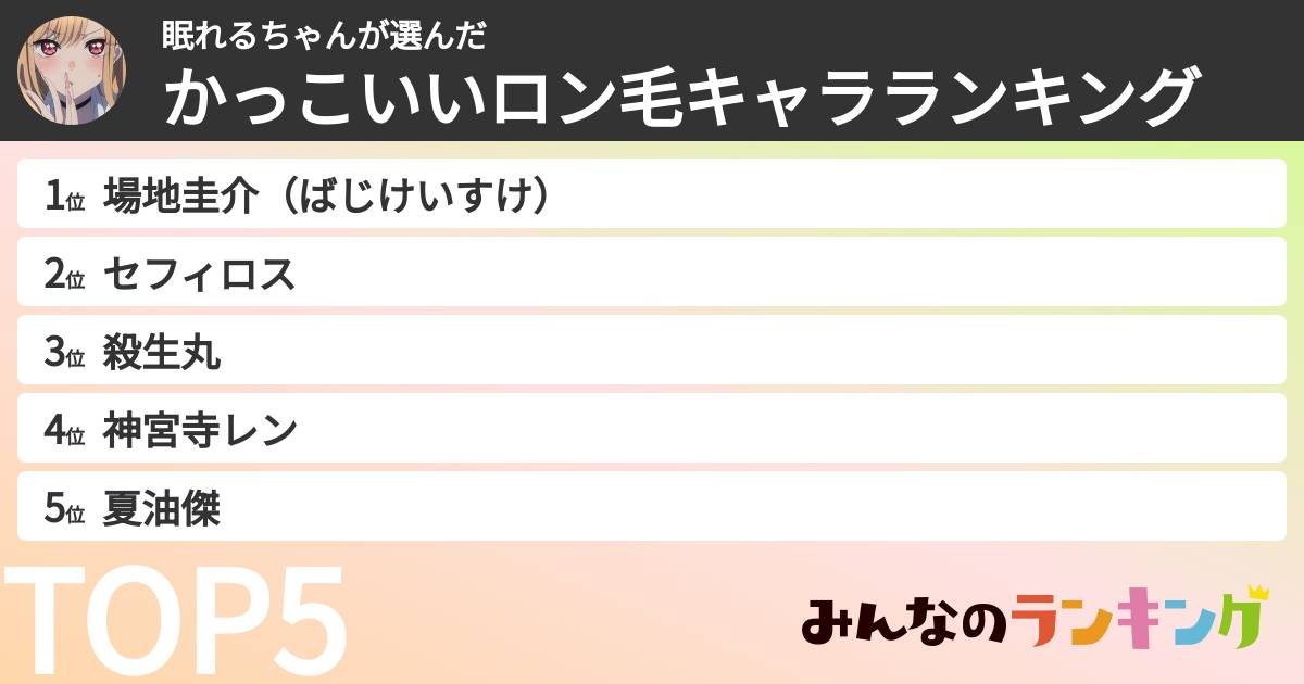 眠れるちゃんさんの「かっこいいロン毛キャラランキング」