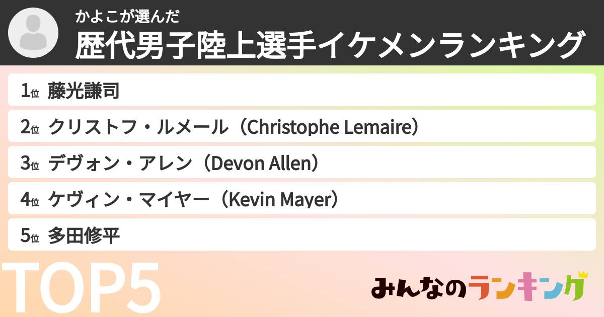 かよこさんの「歴代男子陸上選手イケメンランキング」