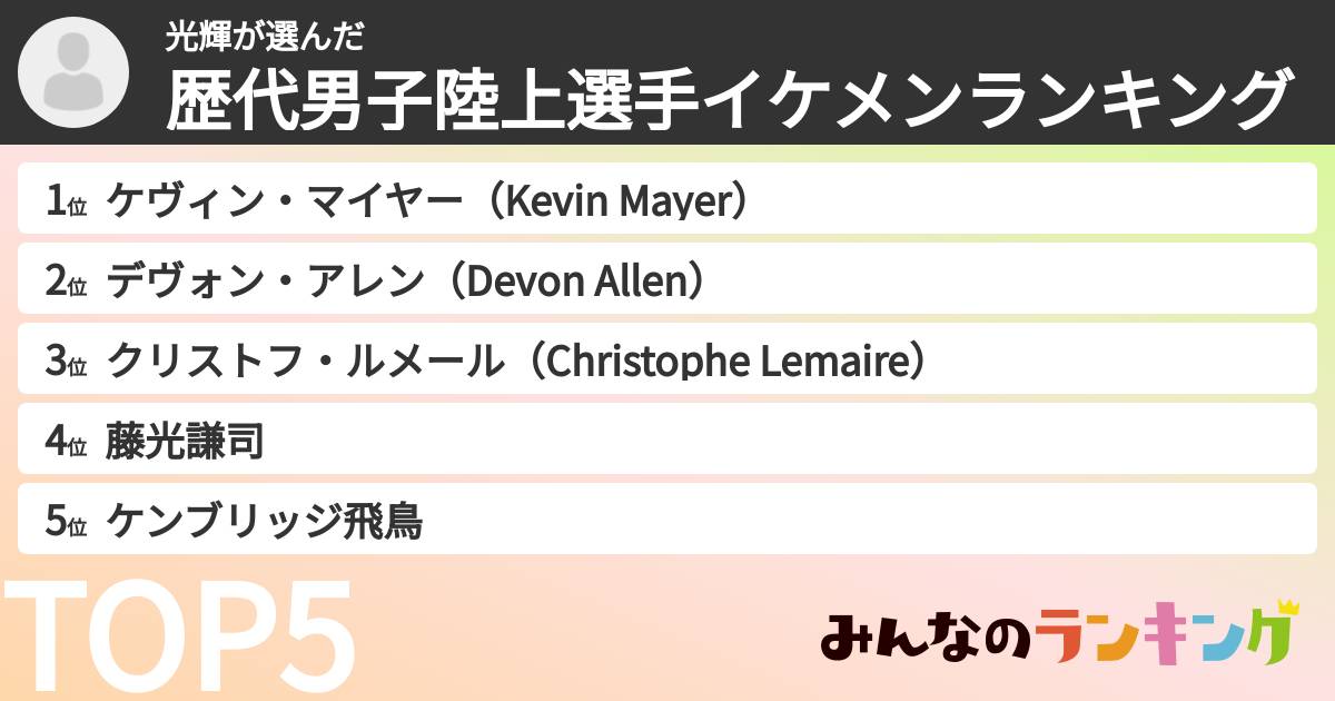 光輝さんの「歴代男子陸上選手イケメンランキング」