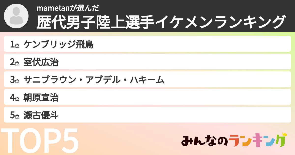 mametanさんの「歴代男子陸上選手イケメンランキング」