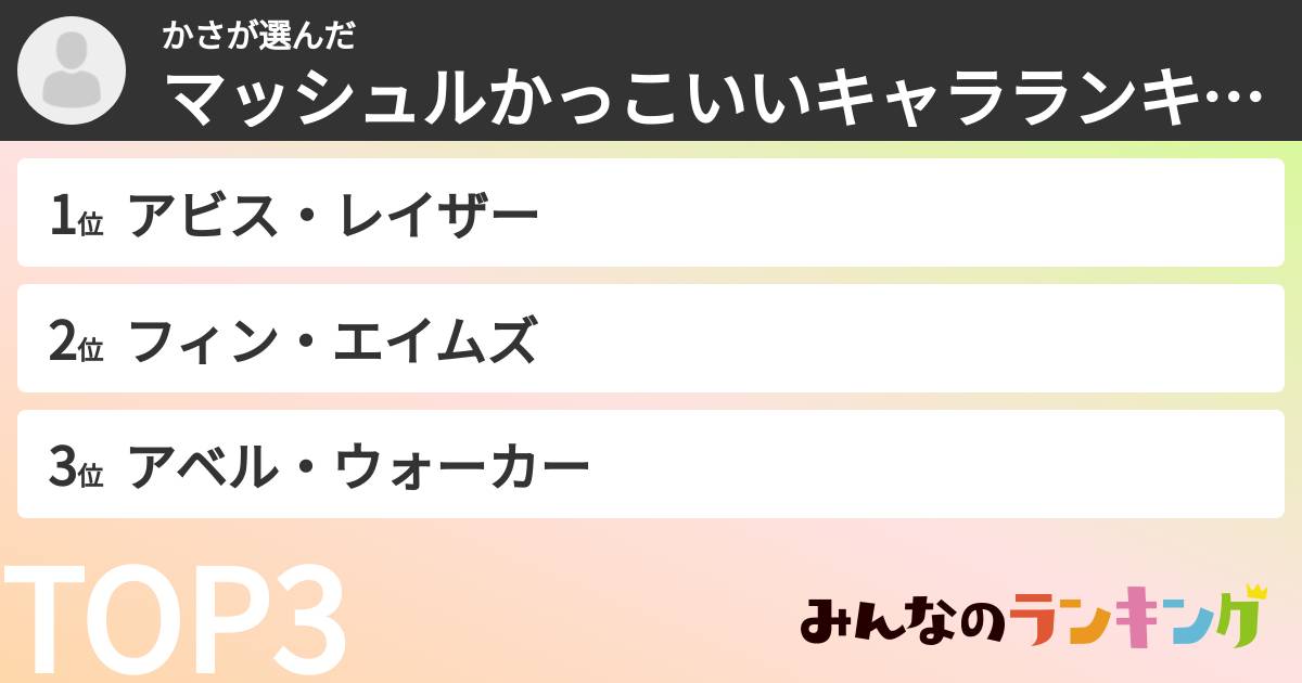 かささんの「マッシュルかっこいいキャラランキング」
