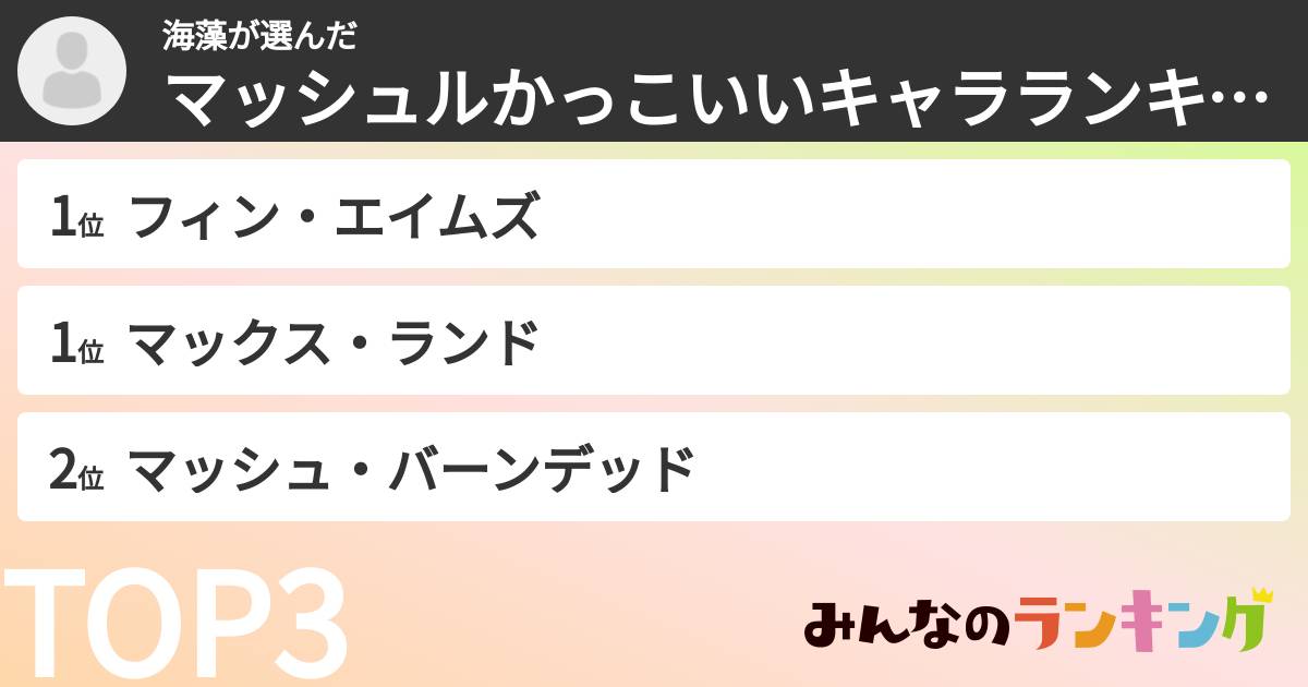 海藻さんの「マッシュルかっこいいキャラランキング」