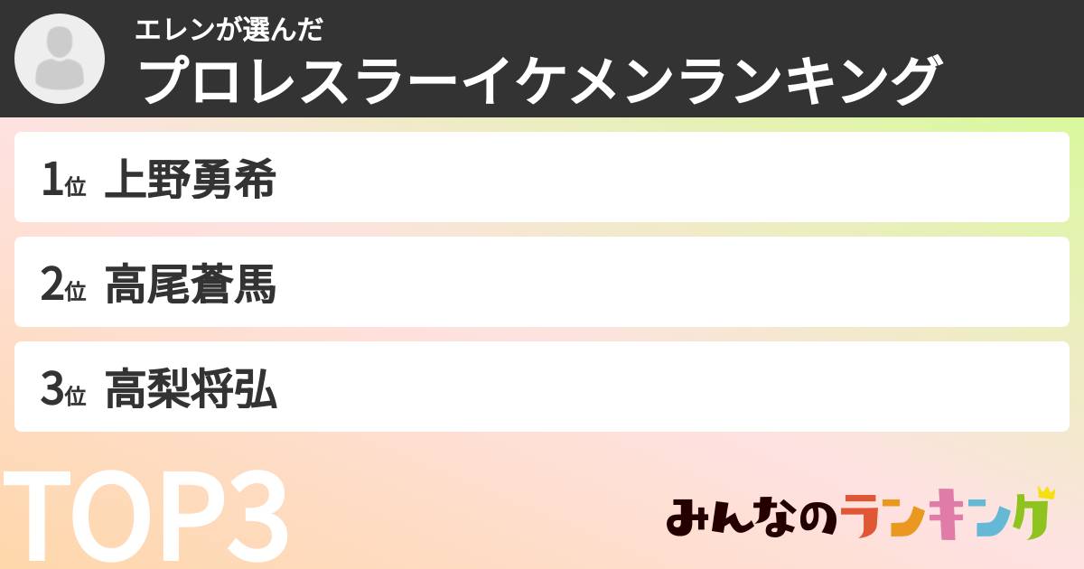 エレンさんの「プロレスラーイケメンランキング」