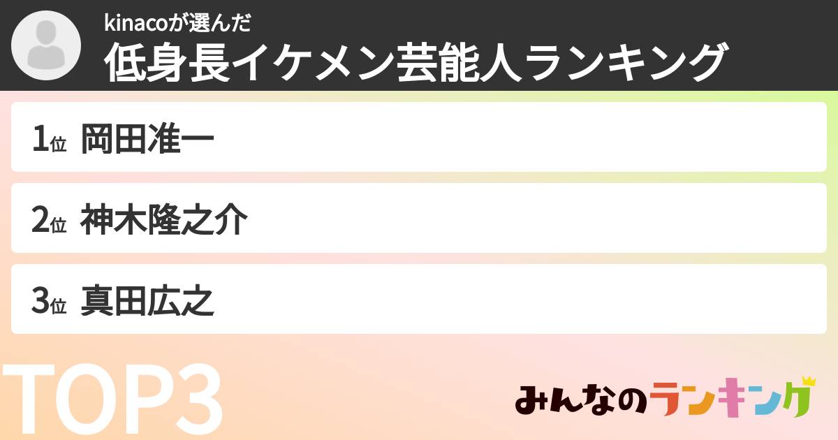 kinacoさんの「低身長イケメン芸能人ランキング」