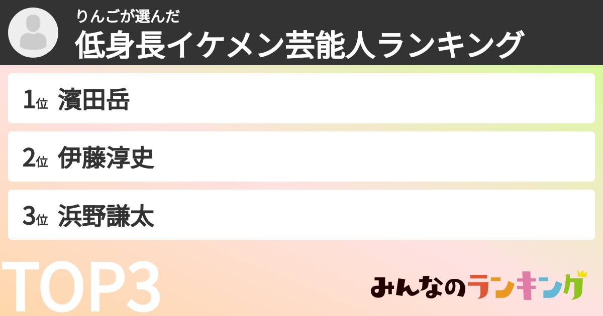 りんごさんの「低身長イケメン芸能人ランキング」