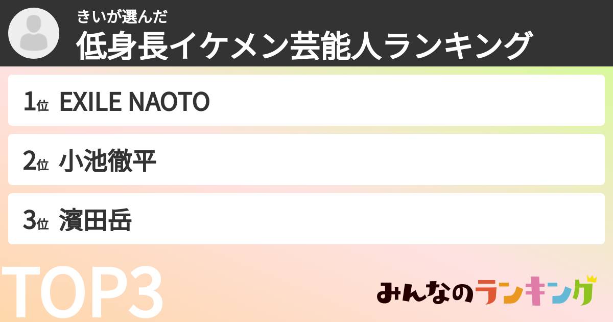 きいさんの「低身長イケメン芸能人ランキング」