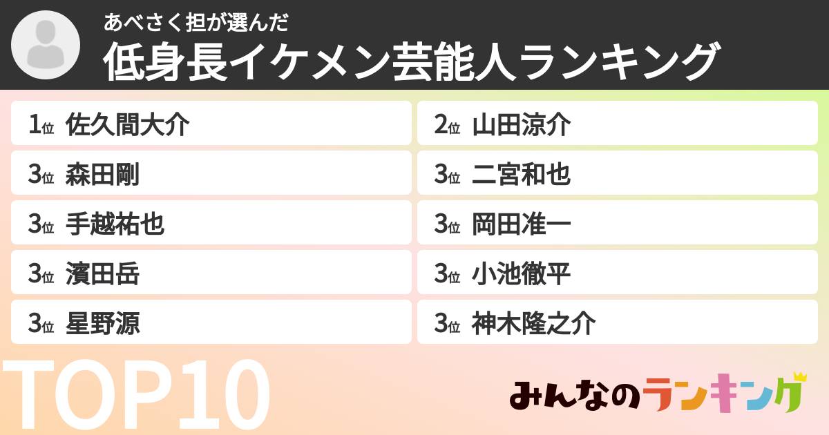 あべさく担さんの「低身長イケメン芸能人ランキング」