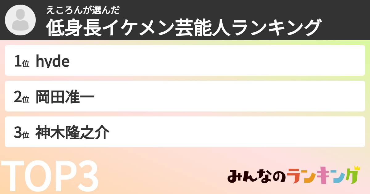 えころんさんの「低身長イケメン芸能人ランキング」