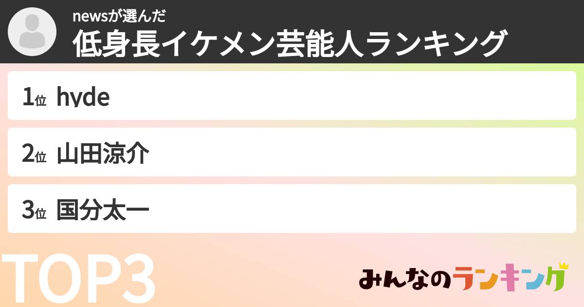 newsさんの「低身長イケメン芸能人ランキング」
