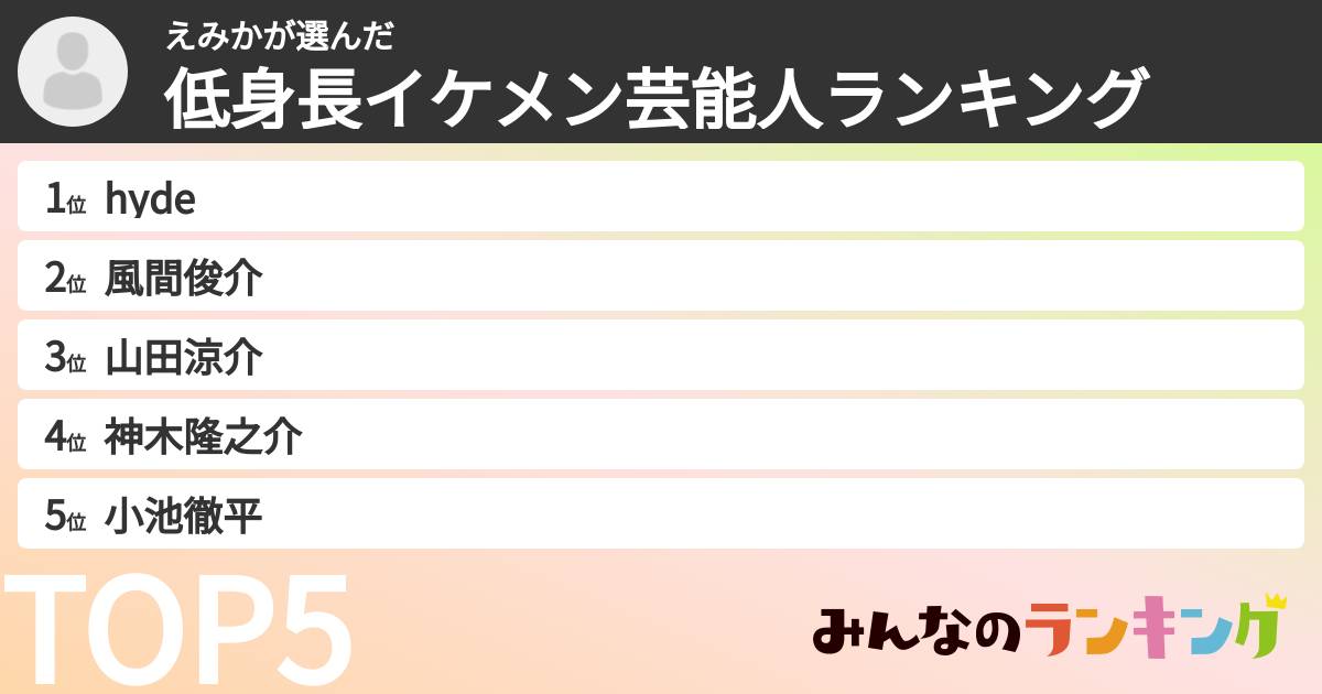 えみかさんの「低身長イケメン芸能人ランキング」