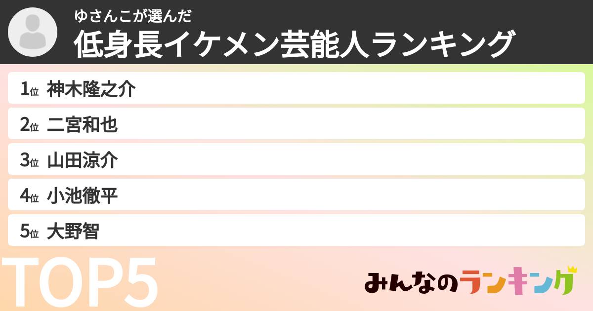 ゆさんこさんの「低身長イケメン芸能人ランキング」