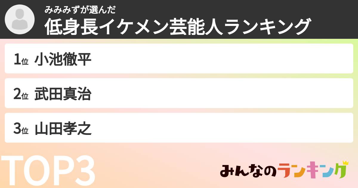 みみみずさんの「低身長イケメン芸能人ランキング」
