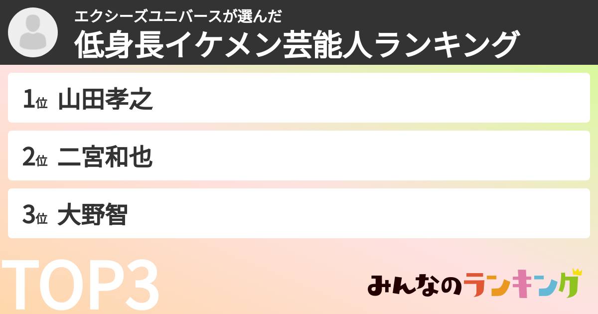 エクシーズユニバースさんの「低身長イケメン芸能人ランキング」