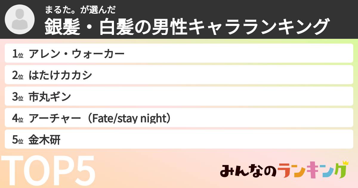 まるた。さんの「銀髪・白髪の男性キャラランキング」