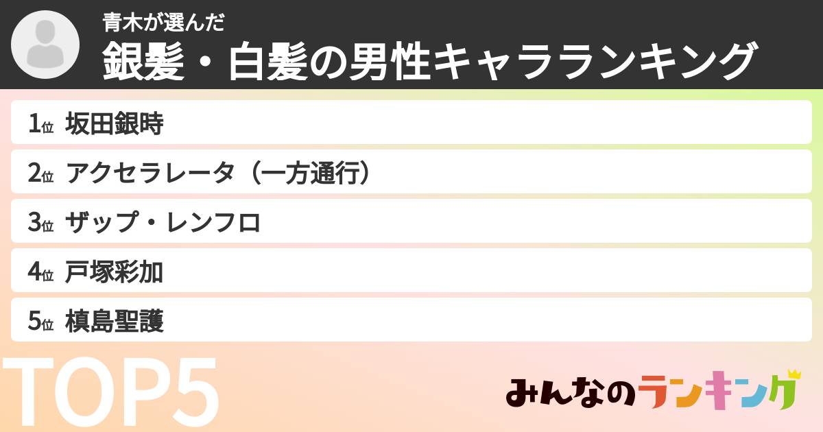 青木さんの「銀髪・白髪の男性キャラランキング」