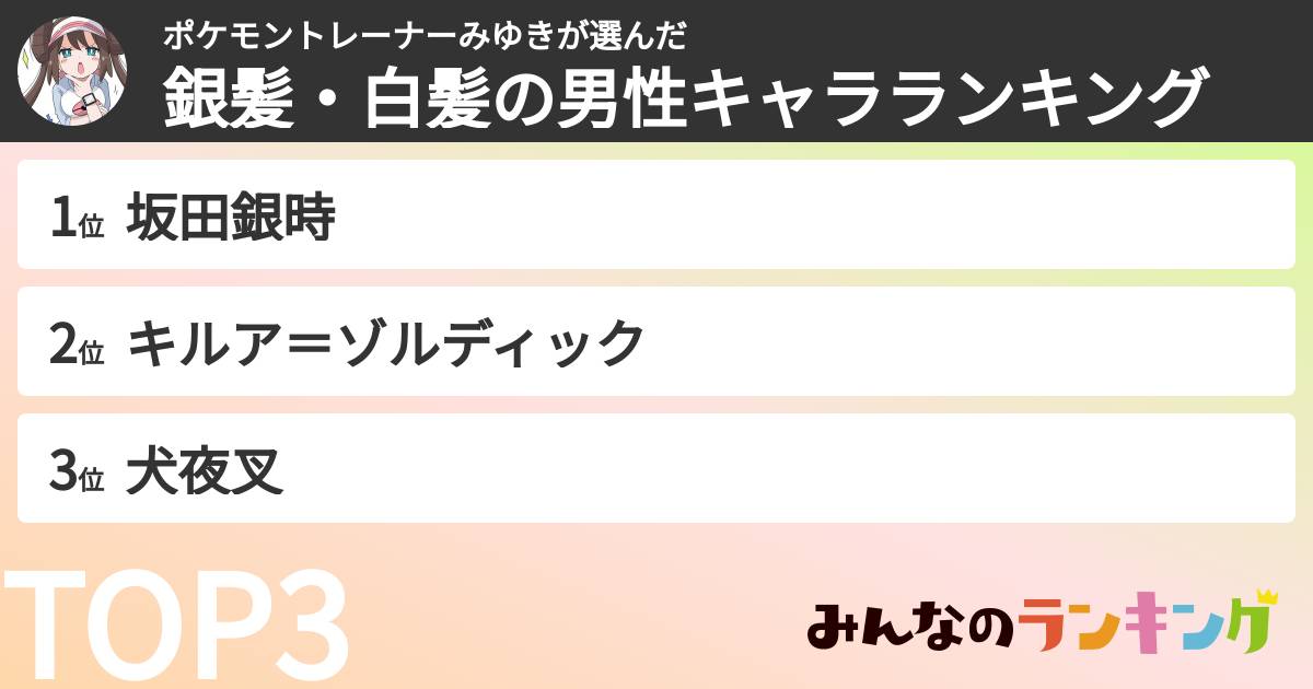 ポケモントレーナーみゆきさんの「銀髪・白髪の男性キャラランキング」