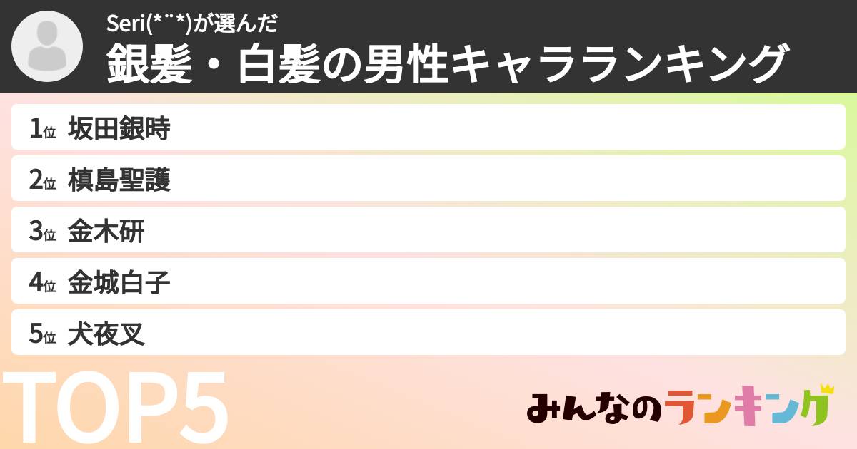 Seri(*¨*)さんの「銀髪・白髪の男性キャラランキング」