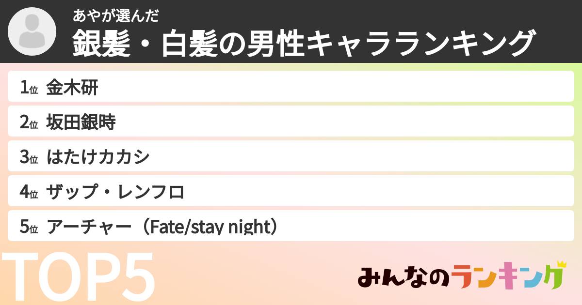 あやさんの「銀髪・白髪の男性キャラランキング」