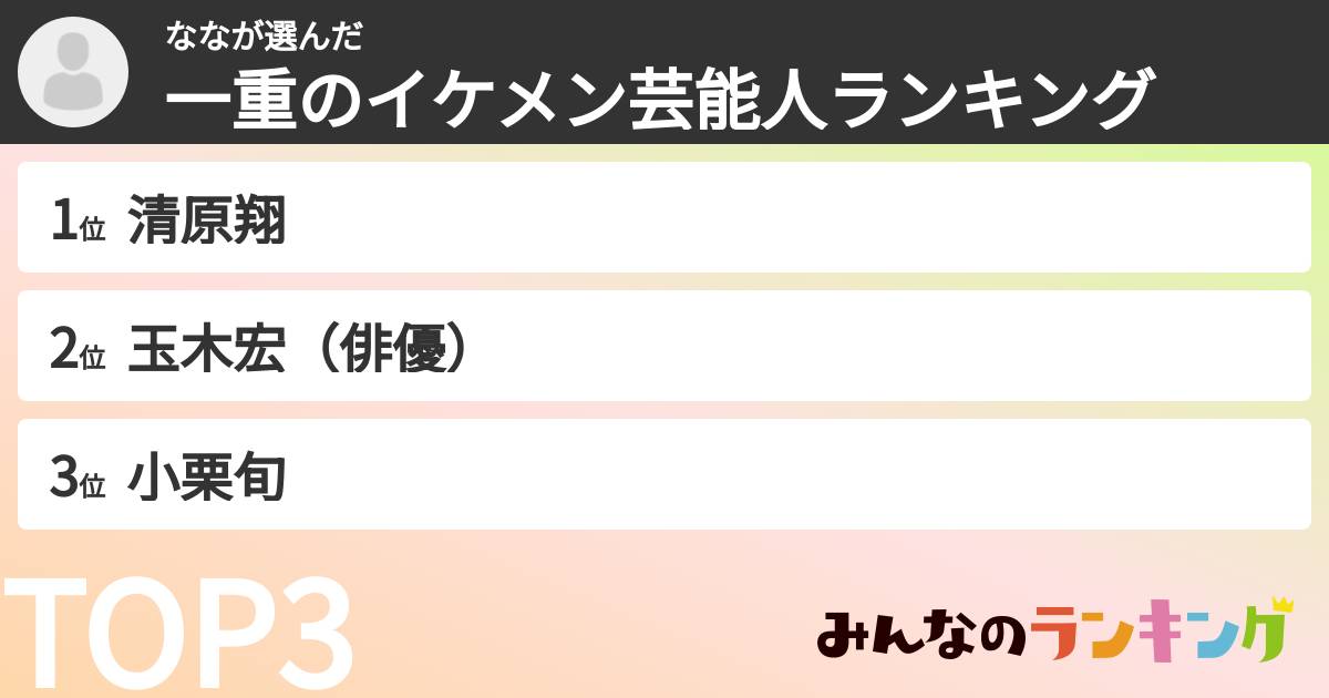 ななさんの「一重のイケメン芸能人ランキング」