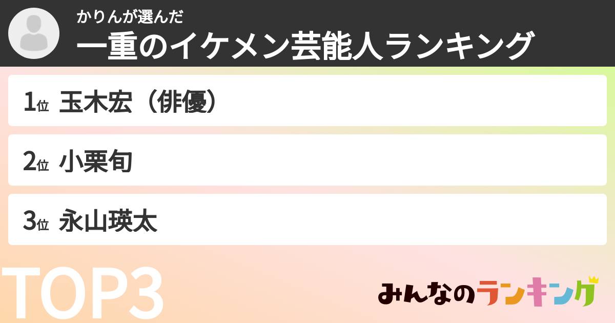 かりんさんの「一重のイケメン芸能人ランキング」
