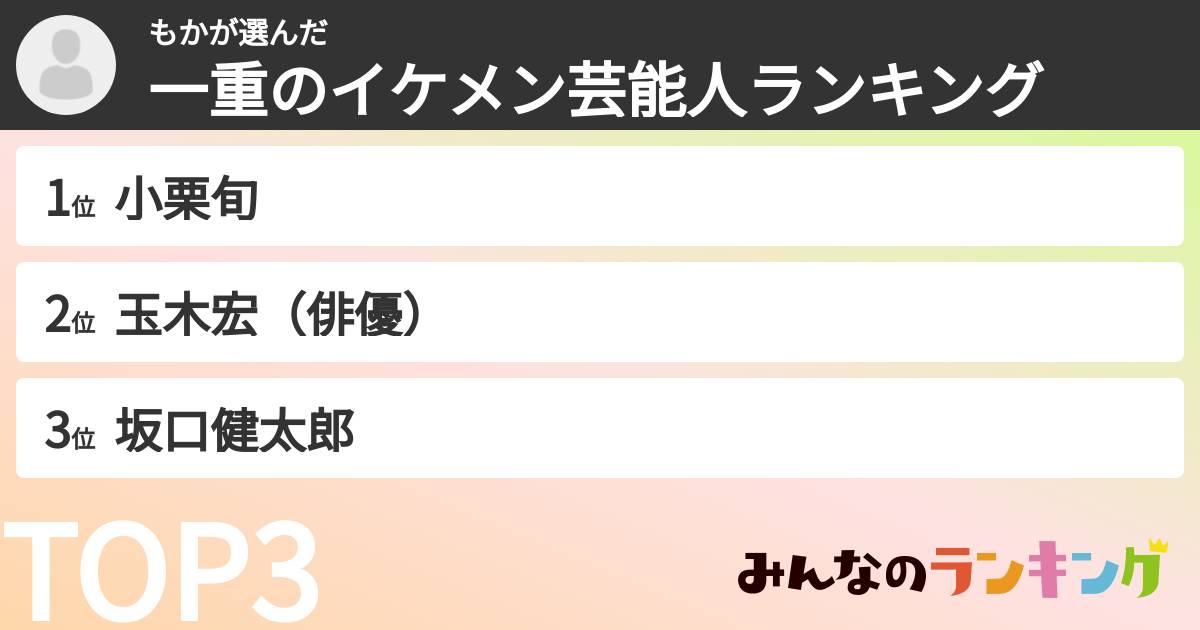 もかさんの「一重のイケメン芸能人ランキング」
