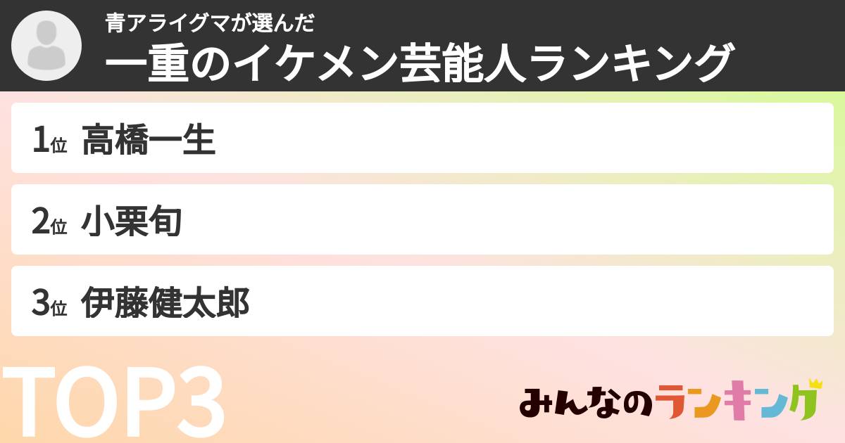 青アライグマさんの「一重のイケメン芸能人ランキング」